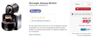 Nespresso De'Longhi Essenza EN 95.S für 99,95 Euro