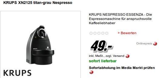 Nespresso XN2125 für 49€ bei Media Markt